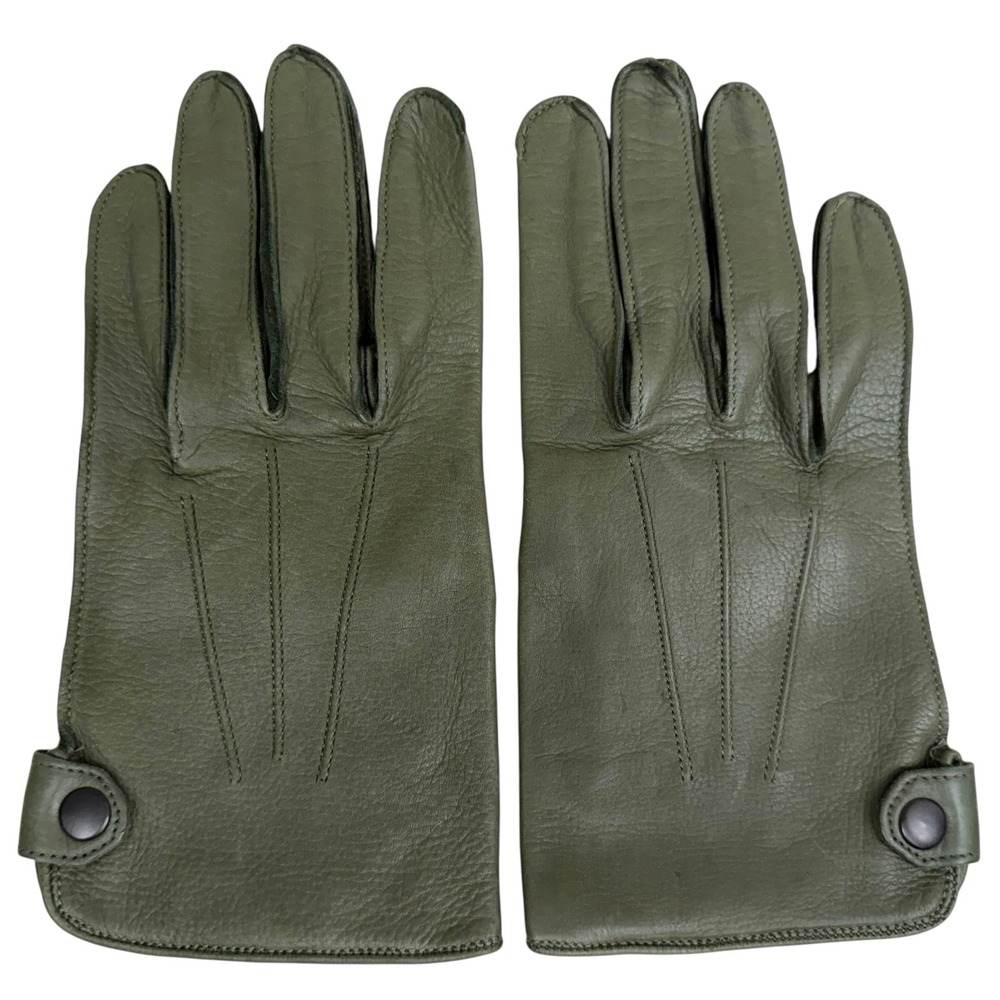 Hermes Paris Womens Soft Deer Leather Gloves Olive Green Made in France 8.5*